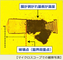 スクラッチ試験結果　マイクロスコープでの観察写真